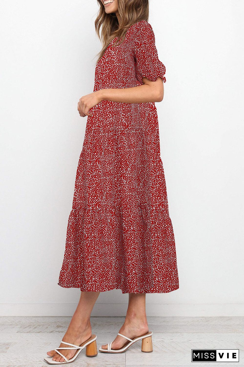 Fashion Casual Print Split Joint O Neck A Line Dresses