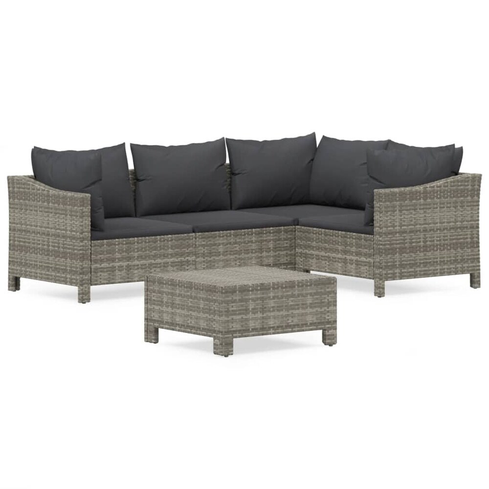 vidaXL 4 Piece Patio Lounge Set with Cushions Gray Poly Rattan
