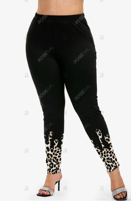 Leopard Print T-shirt and High Waist Animal Leopard Leggings Plus Size Outfit