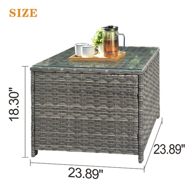 XIZZI Outdoor Rattan Wicker Coffee Table with Glass Top