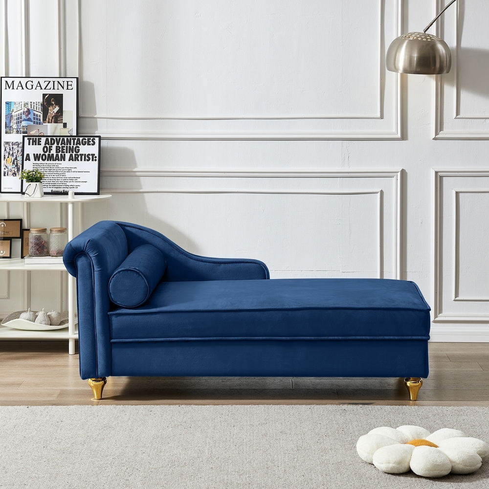 Velvet Chaise Lounges Hidden Storage Lounges Chair  Navy Blue