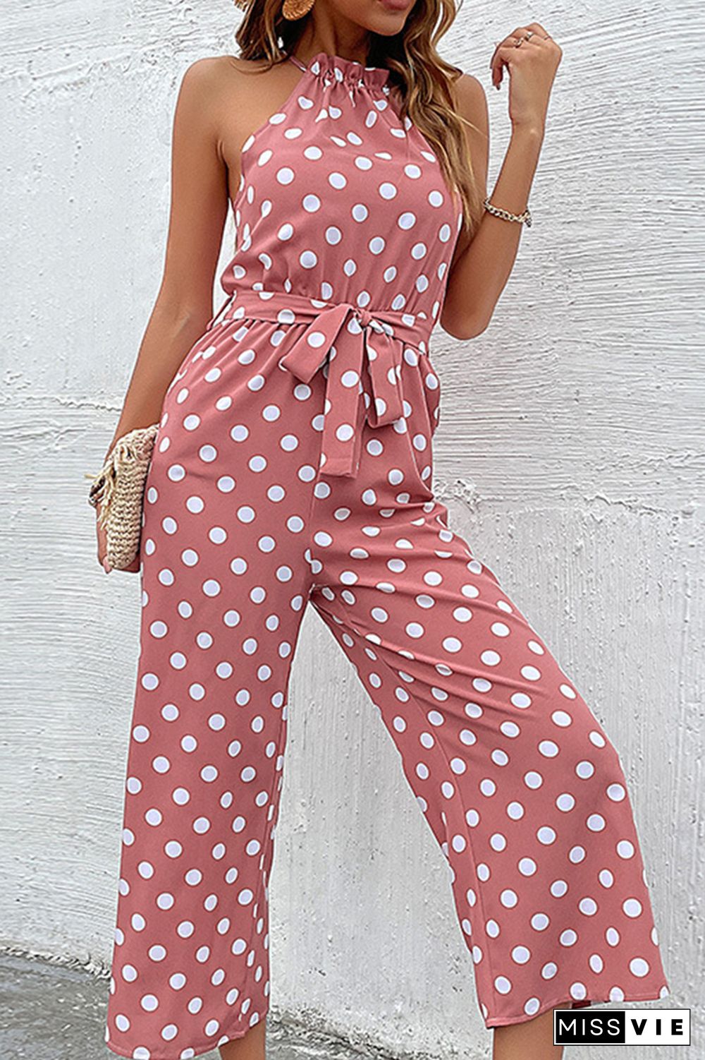 Polka Dot Long Pants Loose Jumpsuit Wholesale