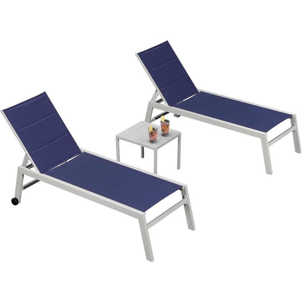 PURPLE LEAF Outdoor Chaise Lounge Set Adjustable Sunbathing Recliner with Side Table