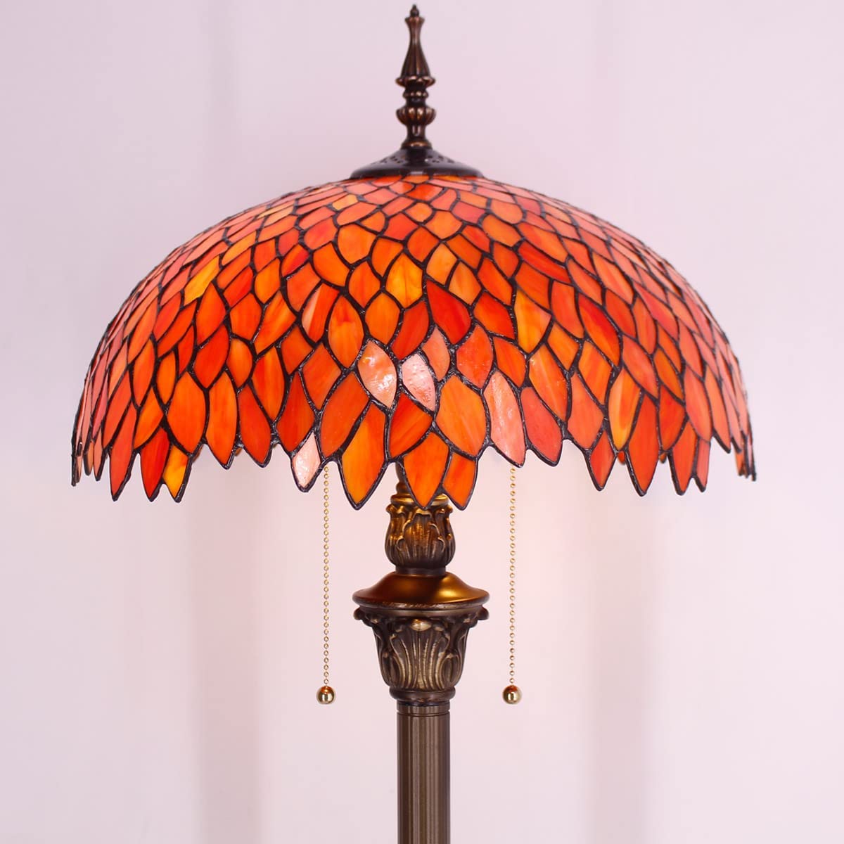 BBNBDMZ Tiffany Floor Lamp Red Wisteria Stained Glass Standing Reading Light 16X16X64 Inches Antique Pole Corner Lamp Decor Bedroom Living Room  Office S523R Series