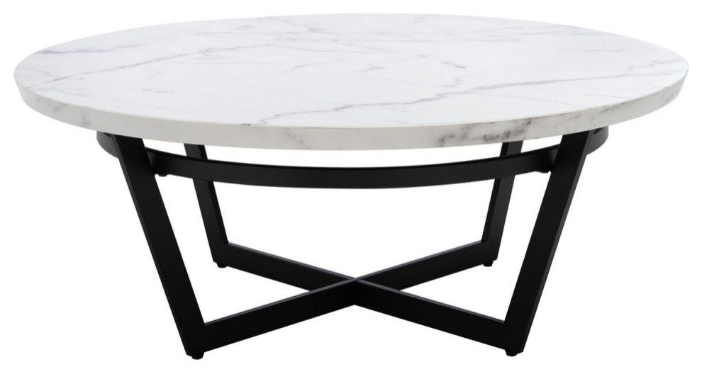 Cisco Round Coffee Table White Marble/ Black   Transitional   Coffee Tables   by AED Luxury Home Decor  Houzz