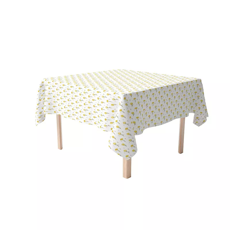 Square Tablecloth， 100% Cotton， 52x52， Hand Drawn Yellow Tulips