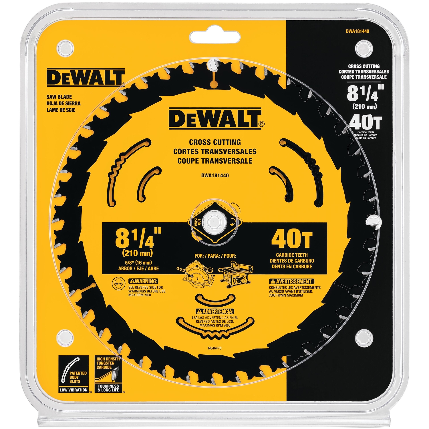 DW 8-1/4 in. D X 5/8 in. Tungsten Carbide Circular Saw Blade 40 teeth 1 pk