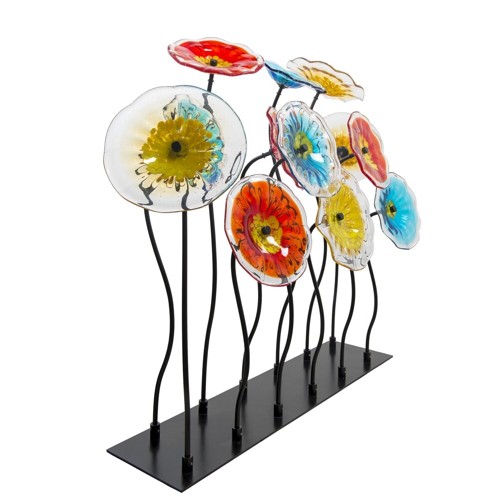 12 Piece Flower Garden Handcrafted Art Glass Decor With Stand