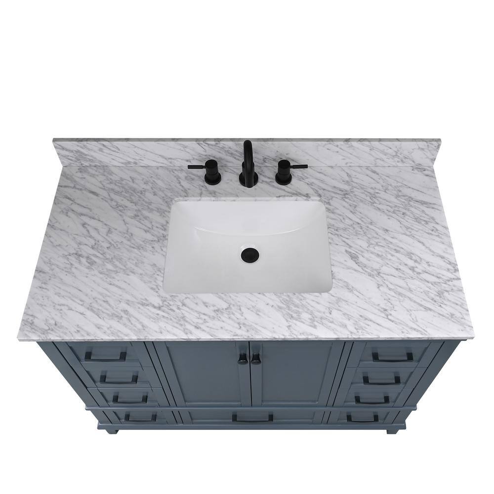 Home Decorators Collection Merryfield 43 in. W x 22 in. D x 35 in. H Freestanding Bath Vanity in Dark Blue-Gray with Carrara White Marble Top 19112-VS43-DG