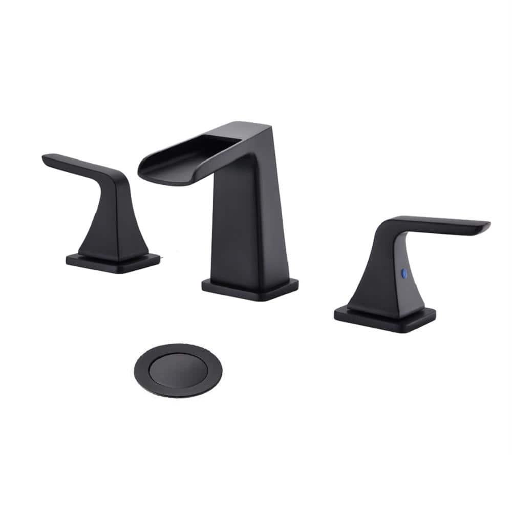 PROOX 8 in Widespread 2Handle Waterfall Spout Bathroom Faucet with PopUp Assembly in Matte Black