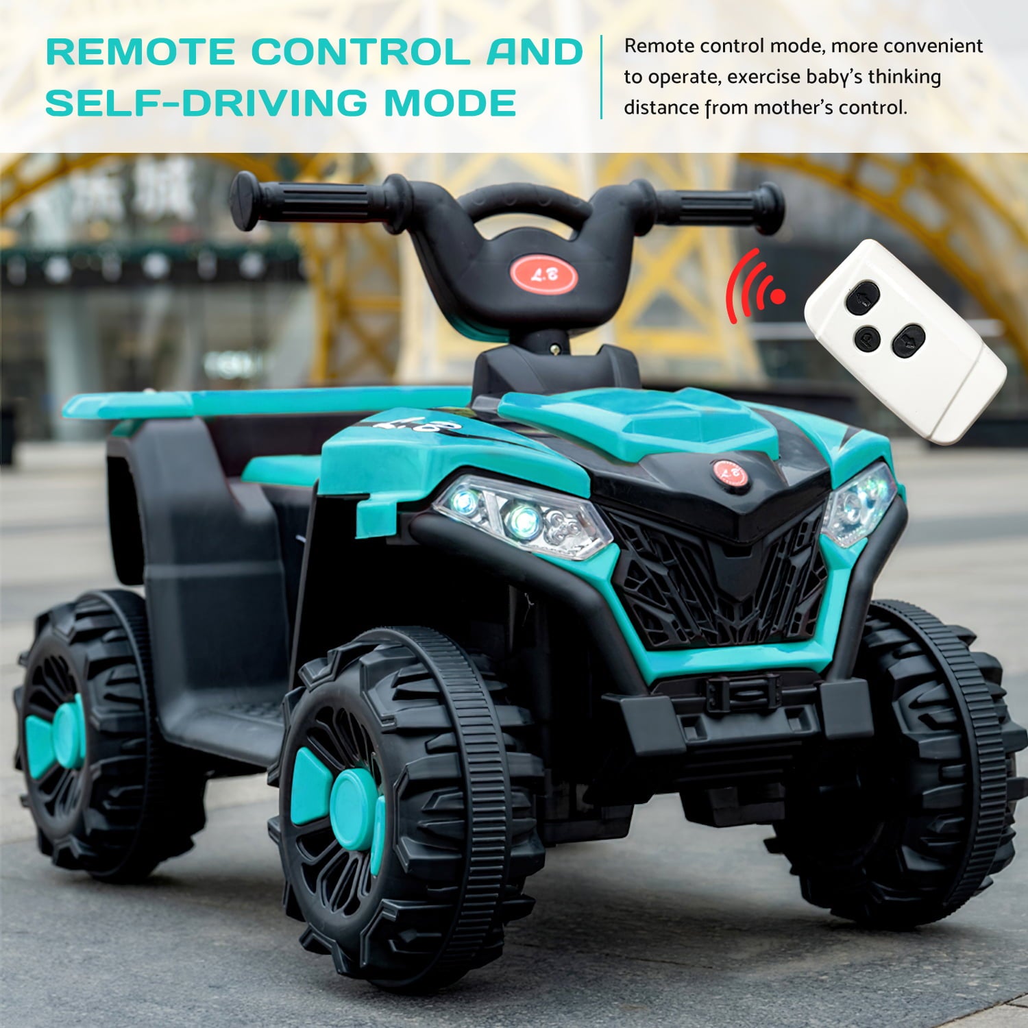 Cmgb 6V Kids Ride On ATV,Kids ATV Electric Vehicles with LED Headlights, 4.5 km/h Max Speed, Treaded Tires, Radio.