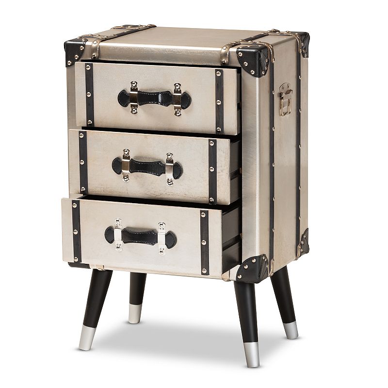 Baxton Studio Dilan Silver 3-Drawer Nightstand