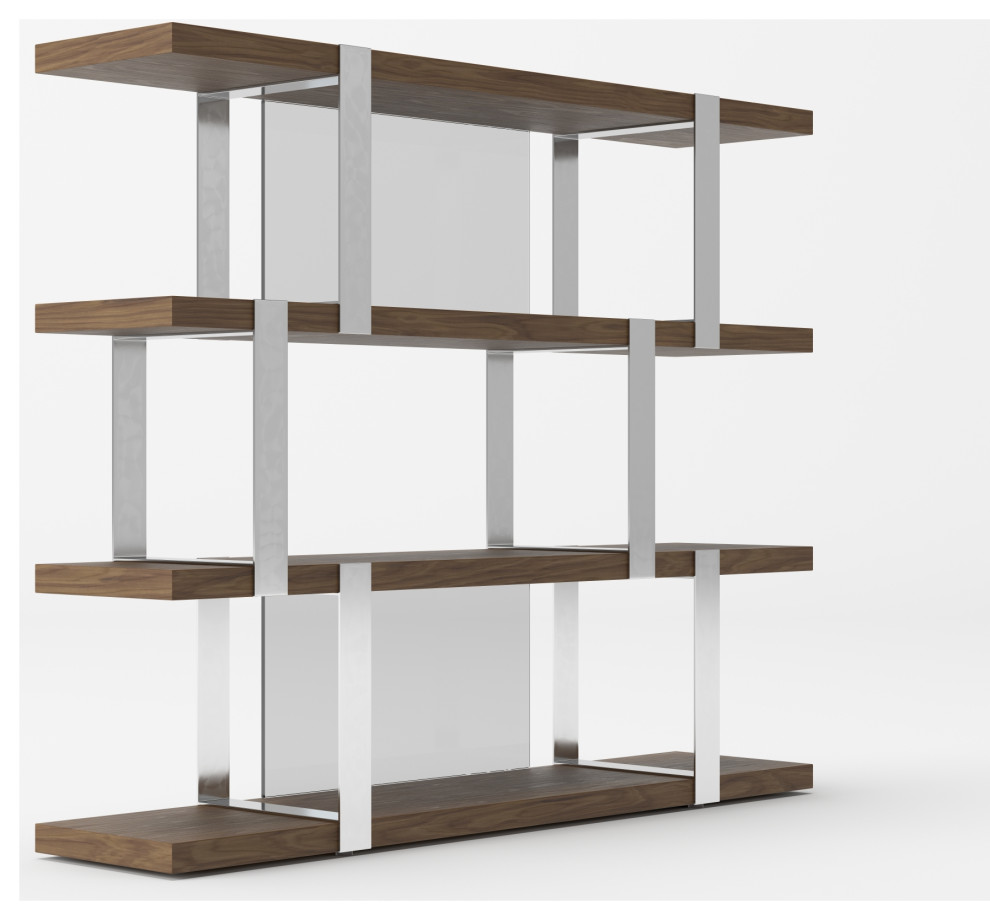 Modrest Brewer Modern Walnut Glass and Stainless Steel Bookshelf   Contemporary   Bookcases   by Vig Furniture Inc.  Houzz