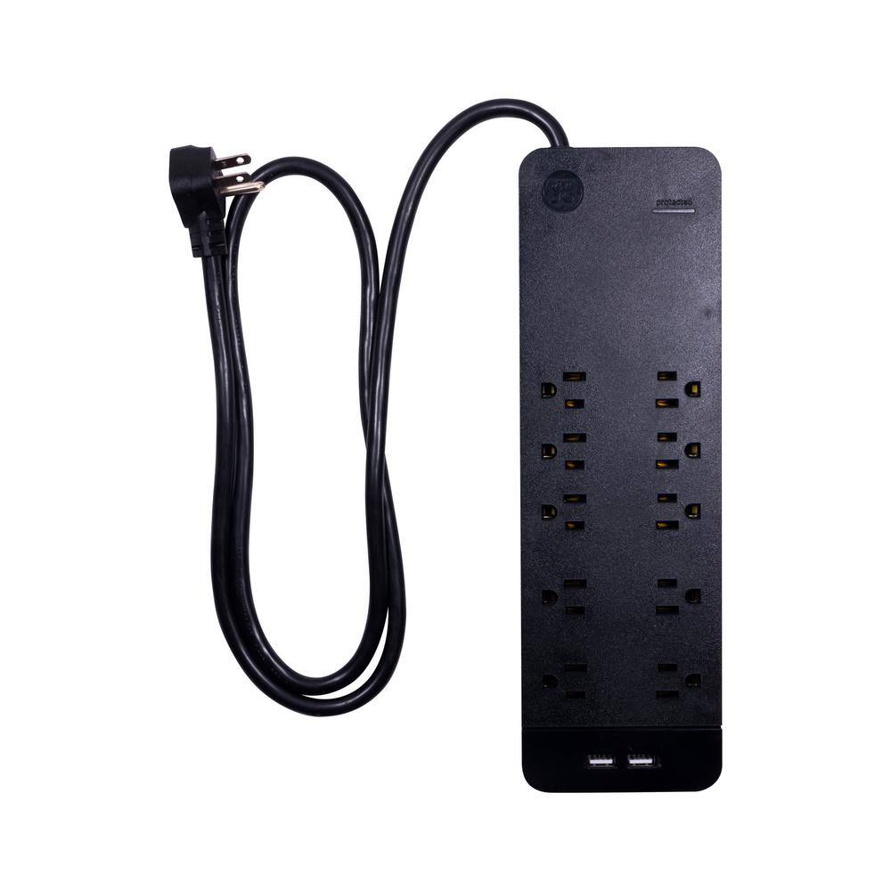 GE 4 ft. 163 10-Outlet 3540J Surge Protector Power Strip Extension Cord with USB Hub Black 37746