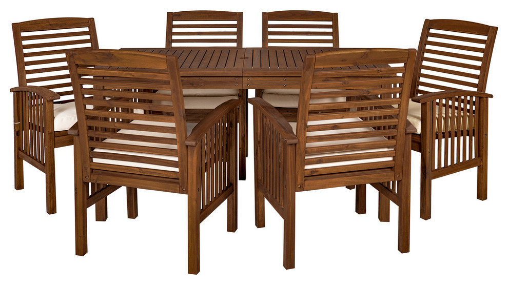 Acacia Wood Simple Patio 7 Piece Dining Set   Transitional   Outdoor Dining Sets   by Walker Edison  Houzz