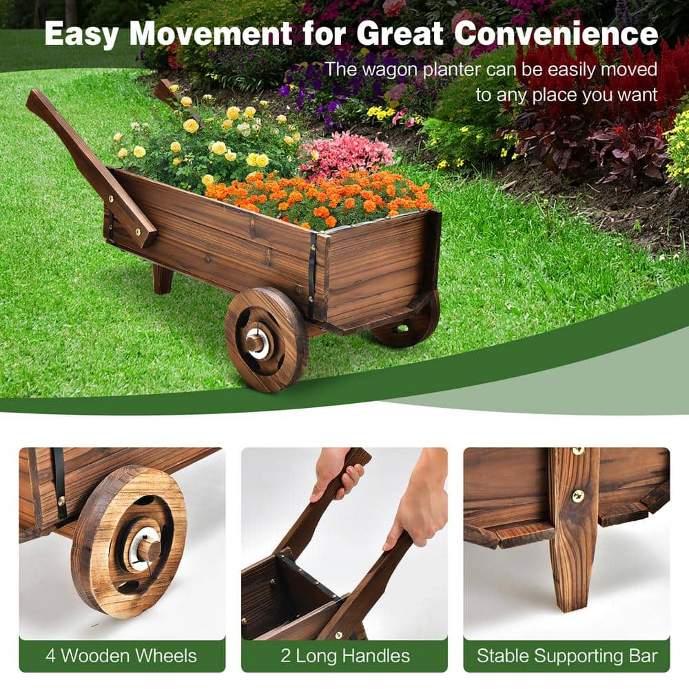 Costway 32 in. L x 15.5 in. W x 15 in.H Decorative Wagon Cart Plant Flower Pot Stand Wooden Raised Garden Planter Box GT3929CF