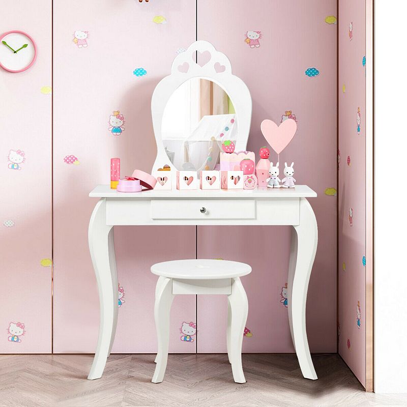 Kids Princess Makeup Dressing Play Table Set with Mirror