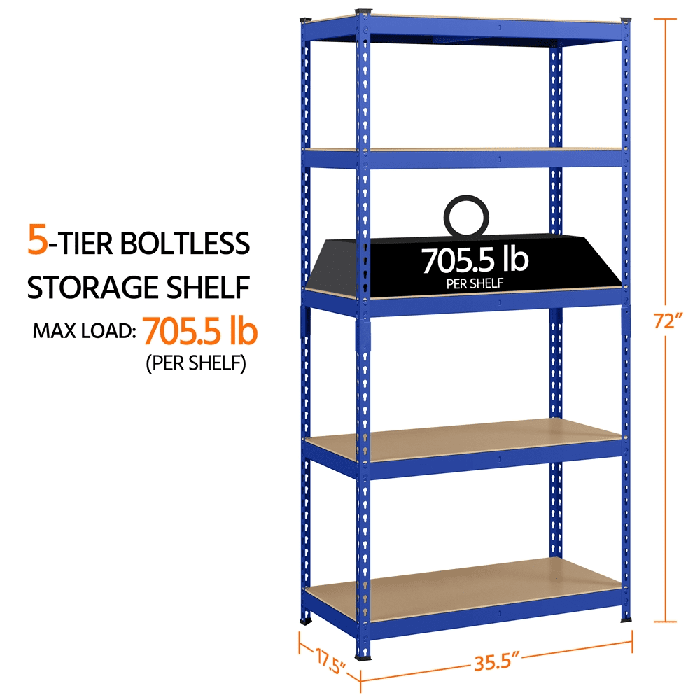 SmileMart 5 Shelf Adjustable Boltless Metal Storage Shelf Unit, Blue