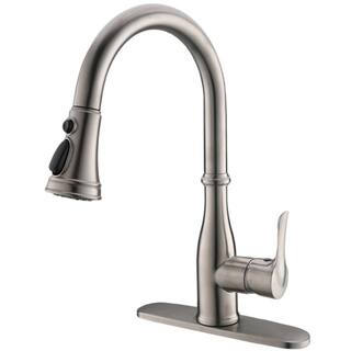 BWE Single-Handle Pull-Down Sprayer 3 Spray High Arc Kitchen Faucet With Deck Plate in Brushed Nickel A-94002-N