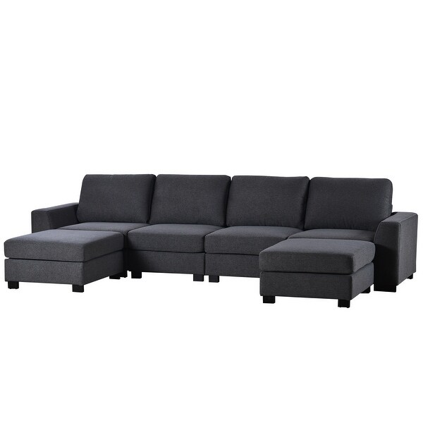 3 Pieces U-shaped Sectional Sofa Polyester Upholstered Sofa Chaise with Ottomans