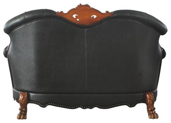 Bowery Hill Traditional Faux Leather/Wood Loveseat with 3 Pillows in Black   Victorian   Loveseats   by Homesquare  Houzz