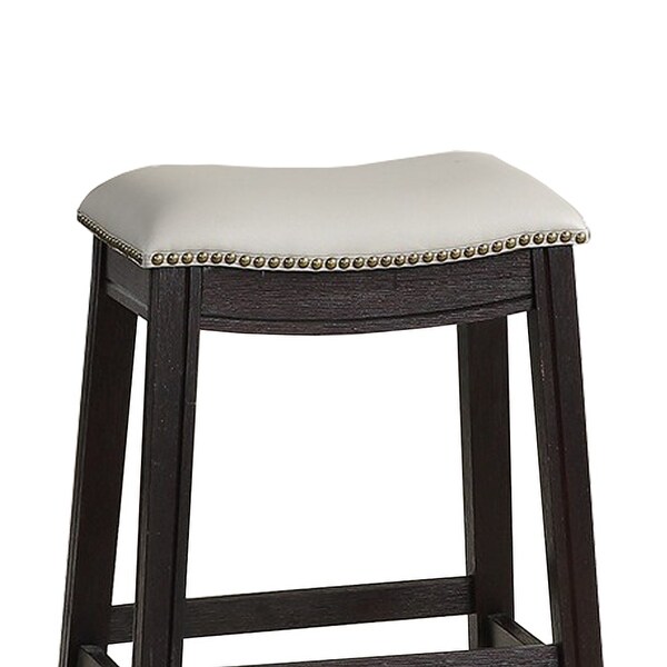 Curved Leatherette Counter Stool with Nailhead Trim， Set of 2， Gray