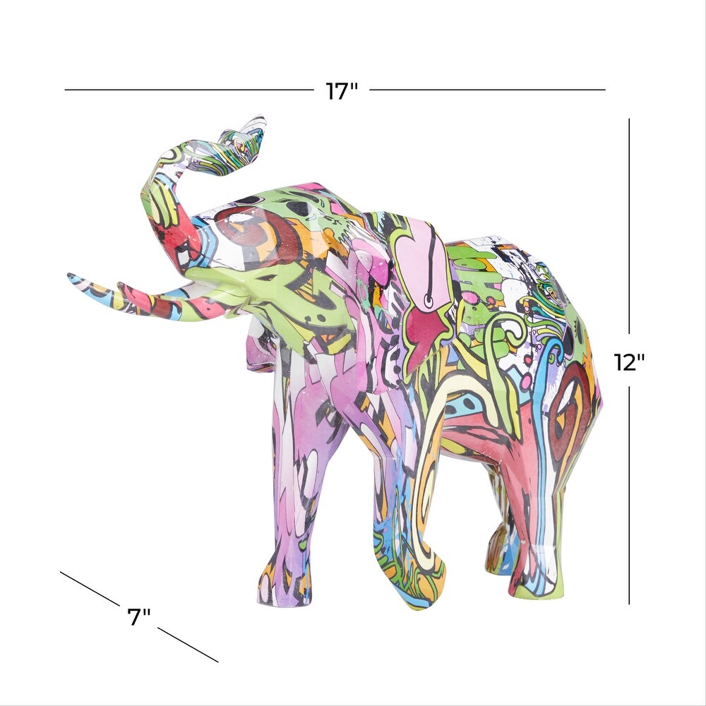 The Novogratz Multi Colored Polystone Graffiti Elephant Sculpture