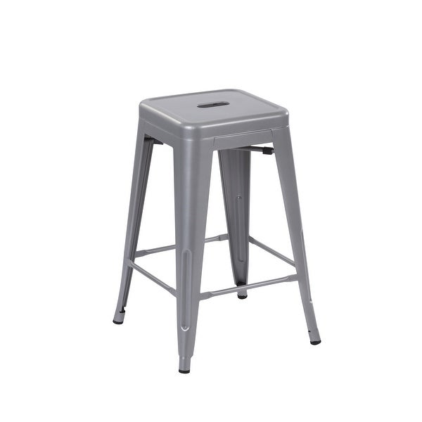 24inch Stackable Metal Bar Stool， Set of 4， Include 4 Stools， Silver Color， Backless Style