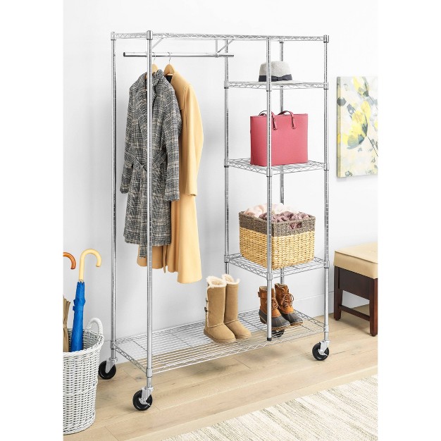 Whitmor Rolling Garment Rack With Shelves Chrome