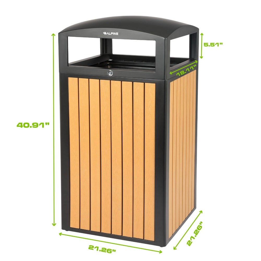 Alpine ALP471-40-WD-CD 40-Gallon Outdoor Trash Can with Slatted， Recycled Plastic Panels， Cedar