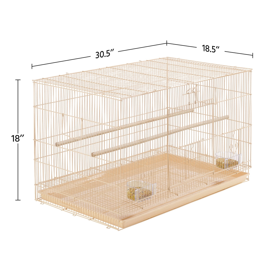 Yaheetech 30.5 inch Rectangle Breeding Flight Parakeet Bird Cage with Slide-Out Tray， Almond