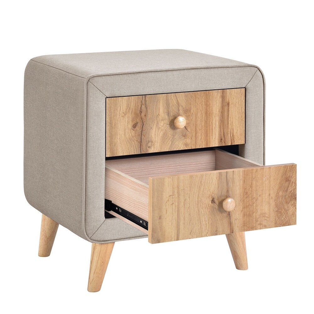 Upholstered Wooden Nightstand with 2 Drawers Fully Assembled Except Legs and Handles Bedside Table