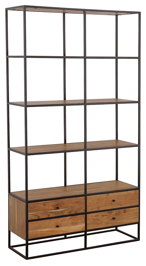 Belcroft 4 drawer Etagere Natural Acacia and Black   Modern   Bookcases   by Modon  Houzz