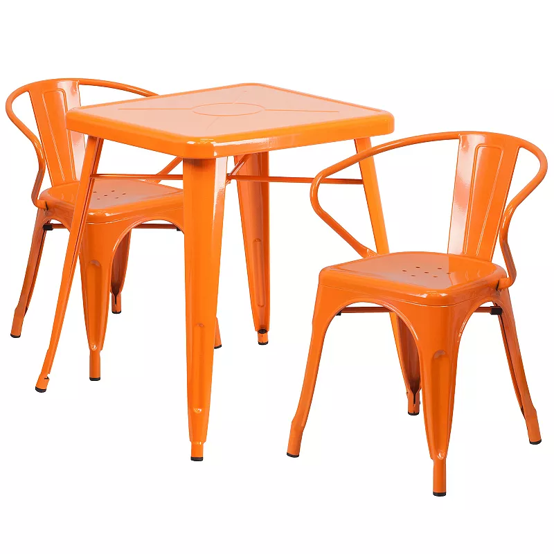 Flash Furniture Commercial Grade 23.75 Square Metal Indoor-Outdoor Table and Arm Chairs 3-Piece Set