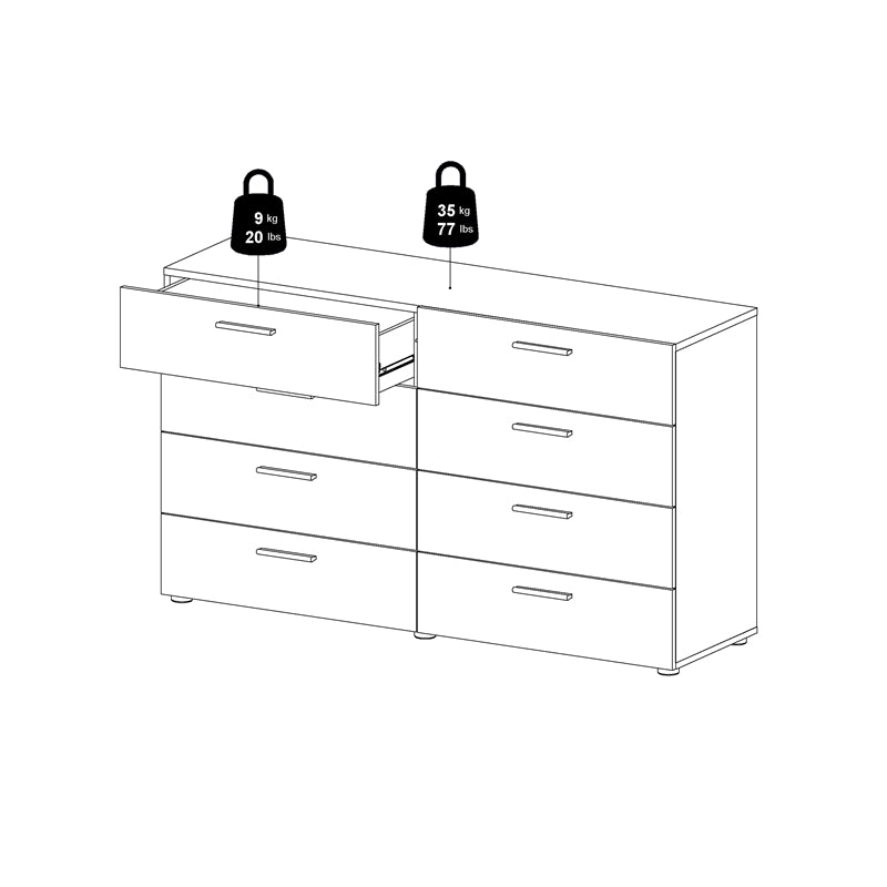 Loft 8 Drawer Double Dresser, Oak Structure