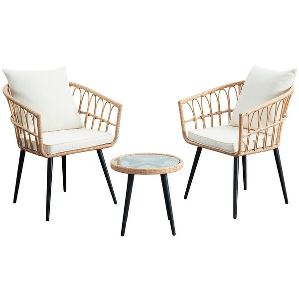 Beige 3 Pieces Rattan Wicker Patio Conversation SetClearance