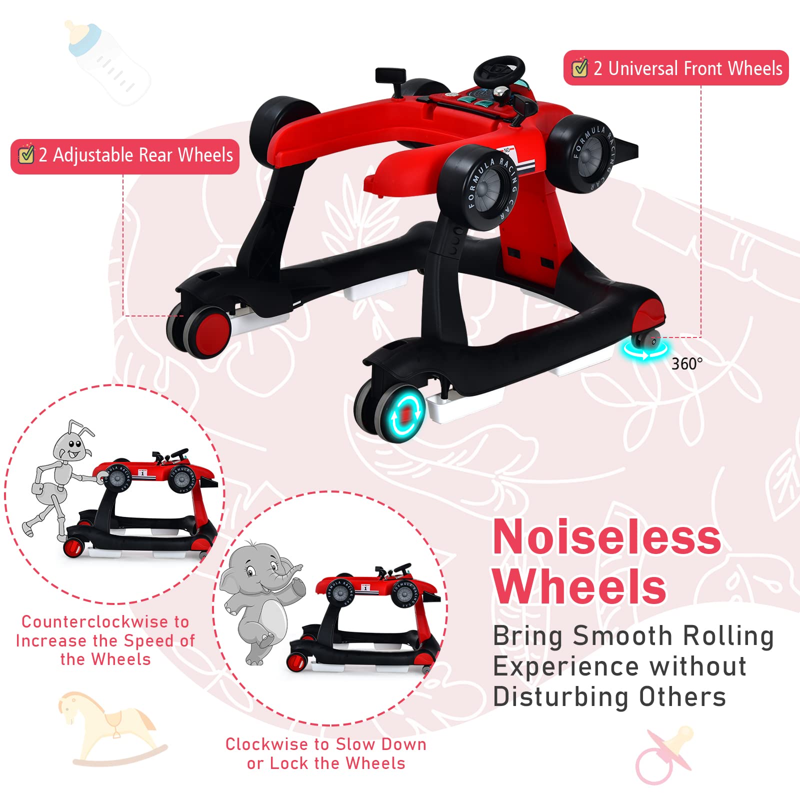 Foldable Activity Walker w/ Adjustable Height & Speed | 4-in-1 Baby Walker