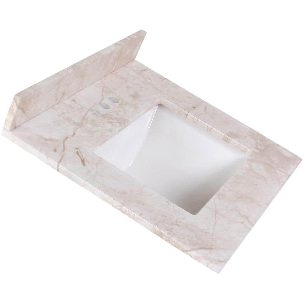 Home Decorators Collection 25 in W x 22 in D Stone Effects Cultured Marble Vanity Top in Dune with Undermount White Sink