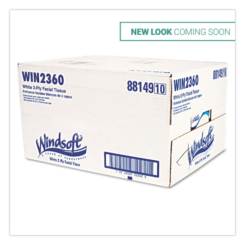 Windsoft Facial Tissue | 2 Ply， White， Flat Pop-Up Box， 100 Sheets