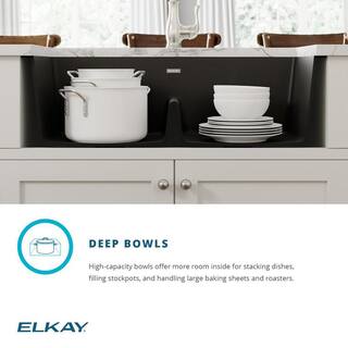 Elkay Quartz Classic Greystone Quartz 33 in. Equal Double Bowl Undermount Kitchen Sink with Aqua Divide ELGDULB3322GS0