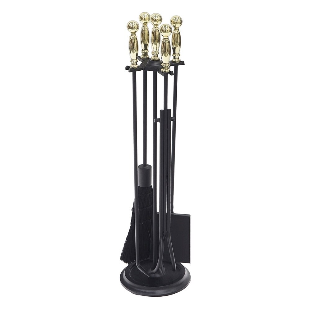 Minuteman International Chelmsford Fireplace Set of 4 Tools  30.25 Inch Tall  Polished Brass and Black