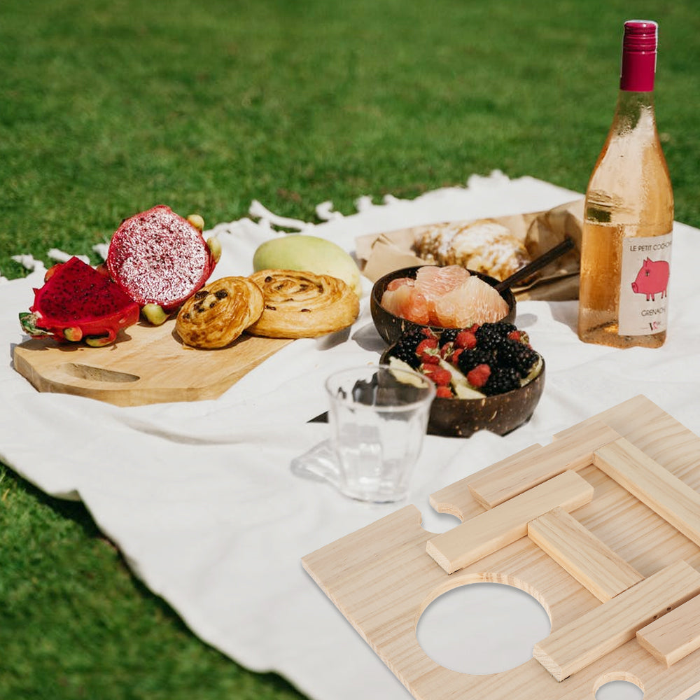 Lieonvis Portable Wine Table Outdoor Folding Wine Table Wooden Wine and Champagne Picnic Table Mini Food Wine Table with Bottle and Glass Holder for Outdoor Camping Picnic Beach