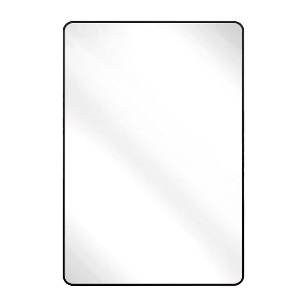 XRAMFY 24 in. W x 36 in. H Rectangular Aluminum Alloy Framed Rounded Black Wall Mirror BRTRC2436-BLACK