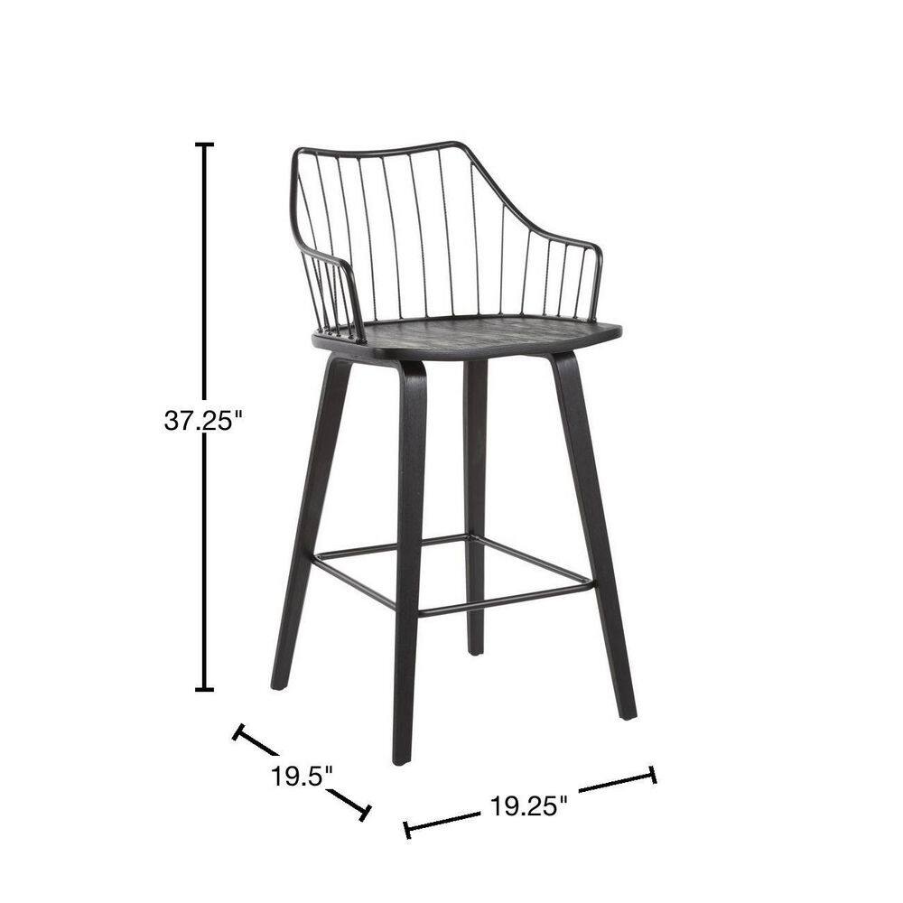 Lumisource Winston 37 in. Spindle Back Black Wood and Black Metal Counter Height Stool B26-WINSTN BKBK