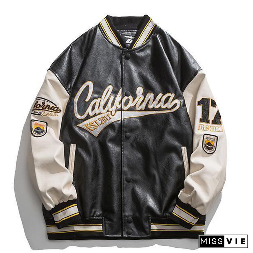 Leather Stitching Embroidery Baseball Uniform Jacket