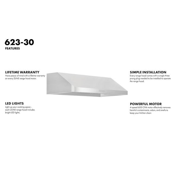 ZLINE Ducted Under Cabinet Range Hood in Stainless Steel (623)