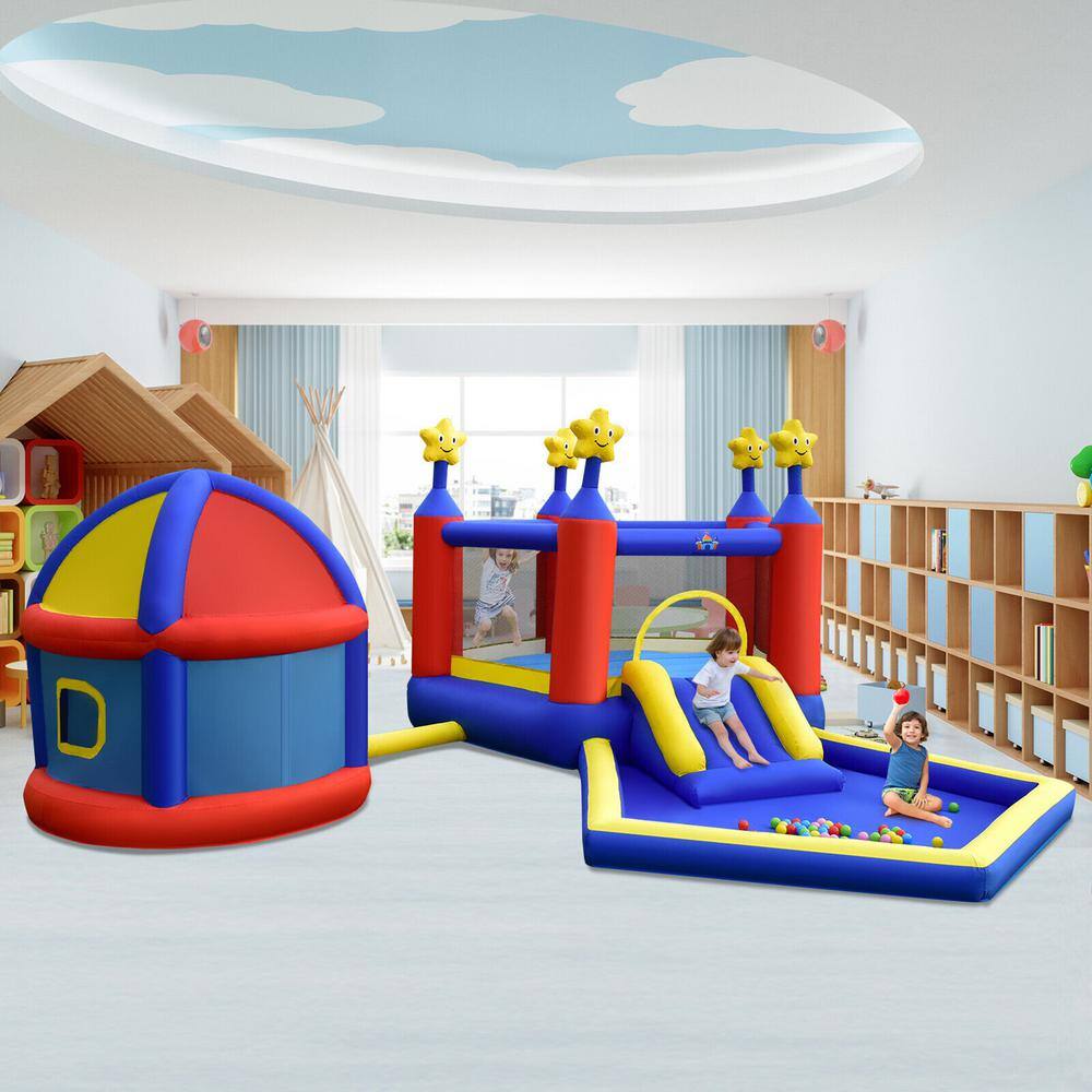 Gymax 735-Watt Inflatable Slide Castle Kids Bounce House Bouncy with Large Jumping Area Playhouse and Blower GYM09783