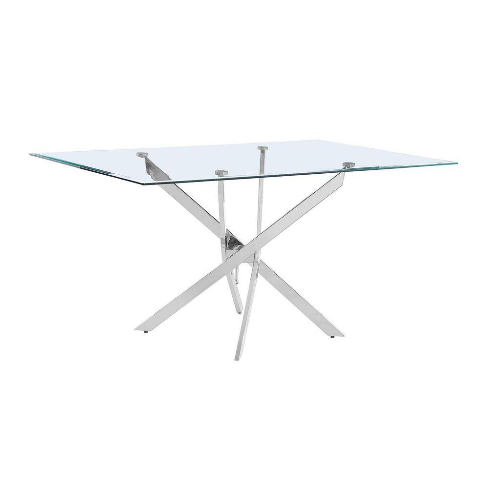 Best Quality Furniture Olly 60 in. Rectangular Tempered Glass Top with Chromed Iron Frame D233-DT