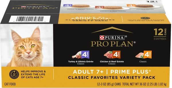 Purina Pro Plan Senior Adult 7+ Poultry and Beef Favorites Pate Variety Pack Canned Cat Food