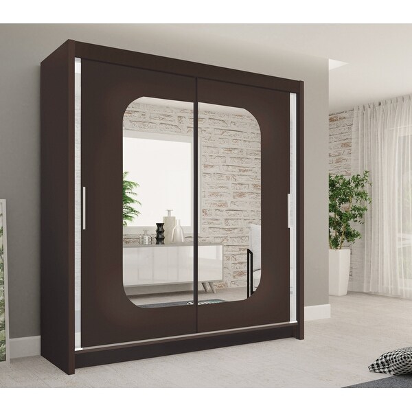 Manchester Modern Wooden Wardrobe - Armoire with Mirror - 80 Inch Wide - - 36339177